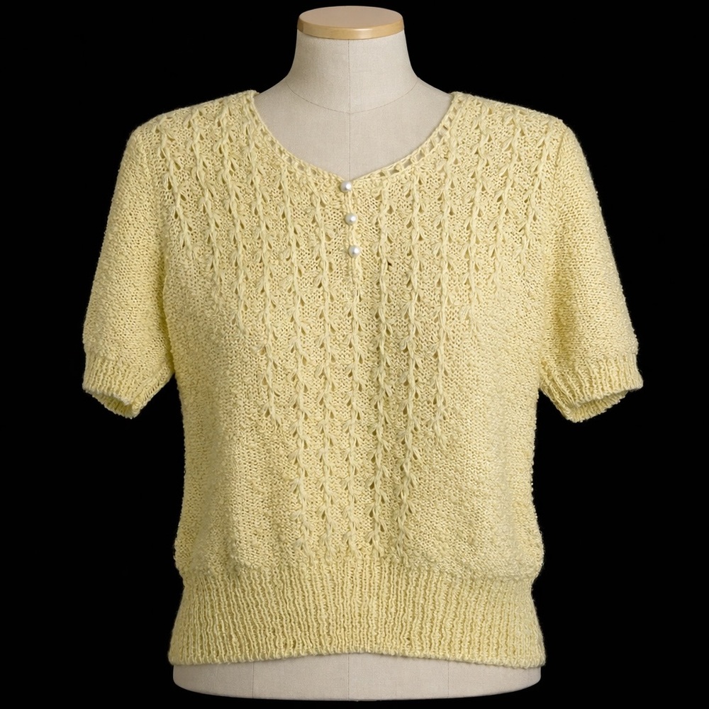 VTG Jacobson’s Sweater Small Pastel Yellow Knit Pearl Buttons Taiwan Coquette